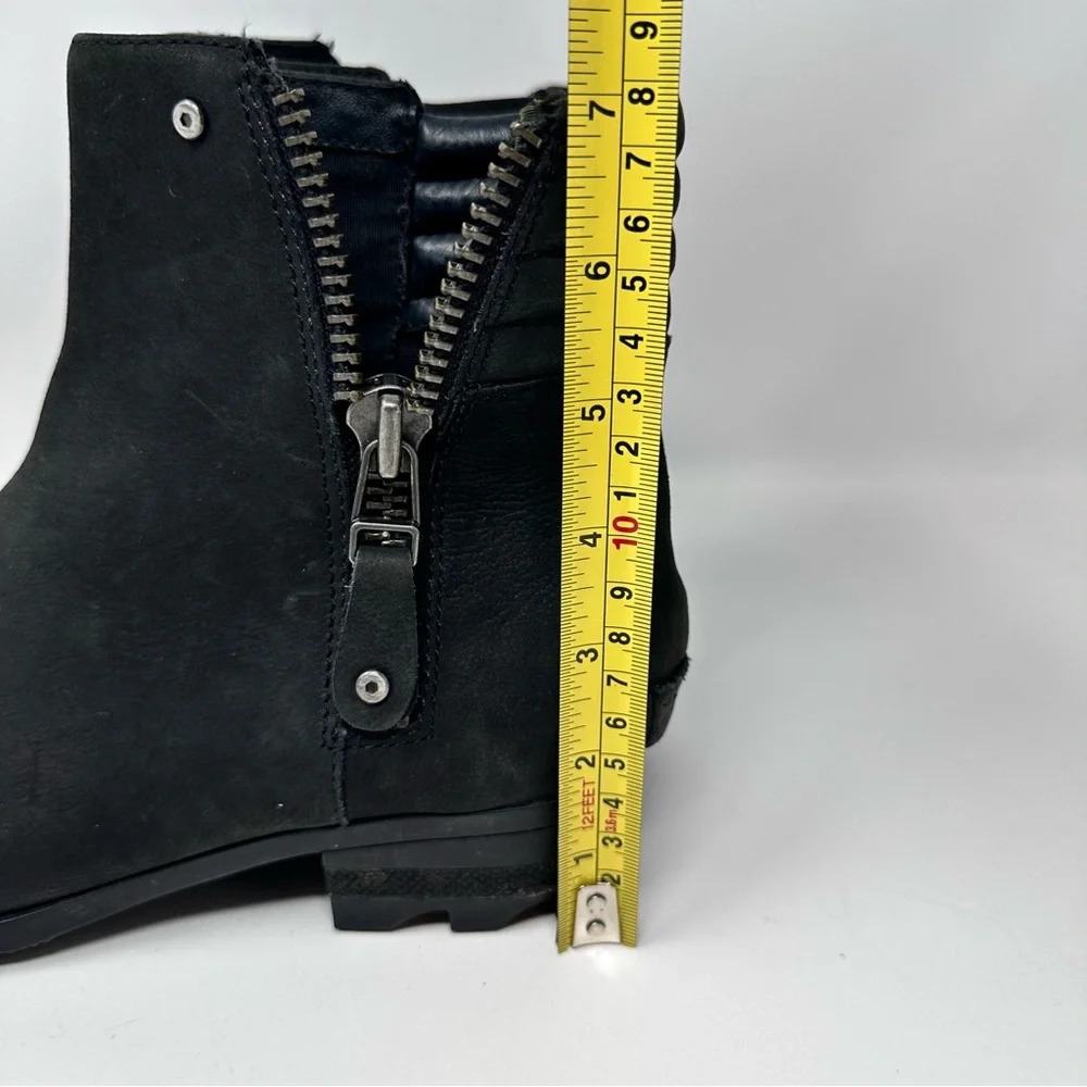 Sorel Danica Leather Side Zip Ankle Boots Black Size 8